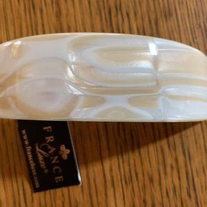 France Luxes White & Tan Extra Wide Barrette